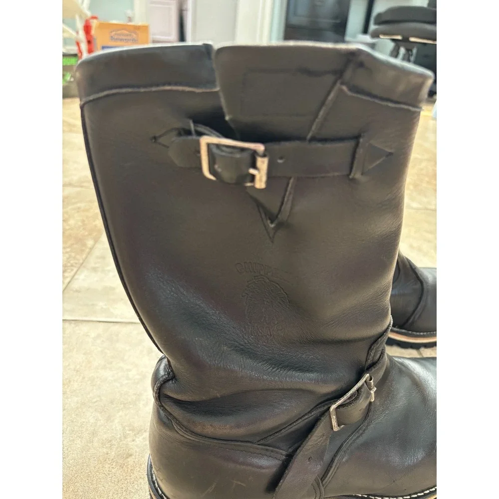 Vintage Chippewa Men's 11 Black Leather Motorcycle Rally Engineer Boots Vibram